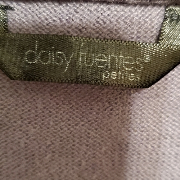 Daisy Fuentes Lavander Chiffon Trim V-neck Button Pocket Cardigan Sweater, PS - Picture 6 of 9